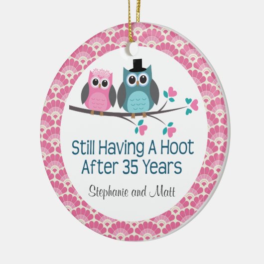35th Jubileum Owl Personalized Ornament Gift (Links)