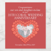 35th koraal hart jubileum aangepaste wijn labels wijn etiket (Enkel label)