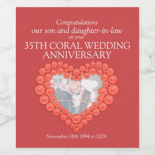 35th koraal hart jubileum aangepaste wijn labels wijn etiket (Enkel label)