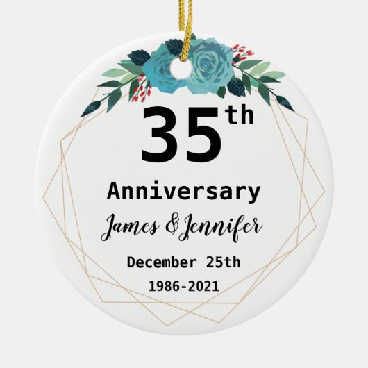35th Wedding Anniversary Custom Names and Year Keramisch Ornament (Voorkant)