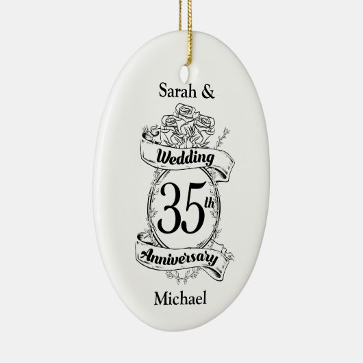 35th Wedding Jubileum Bloemen zwart-wit Keramisch Ornament (Rechts)