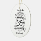 35th Wedding Jubileum Bloemen zwart-wit Keramisch Ornament (Links)