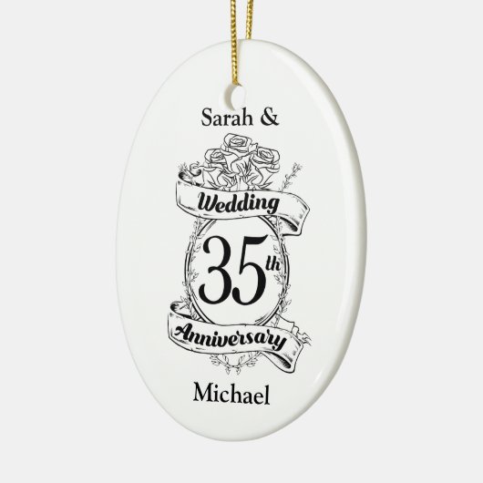 35th Wedding Jubileum Bloemen zwart-wit Keramisch Ornament (Links)