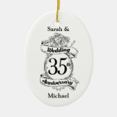 35th Wedding Jubileum Bloemen zwart-wit Keramisch Ornament (Voorkant)