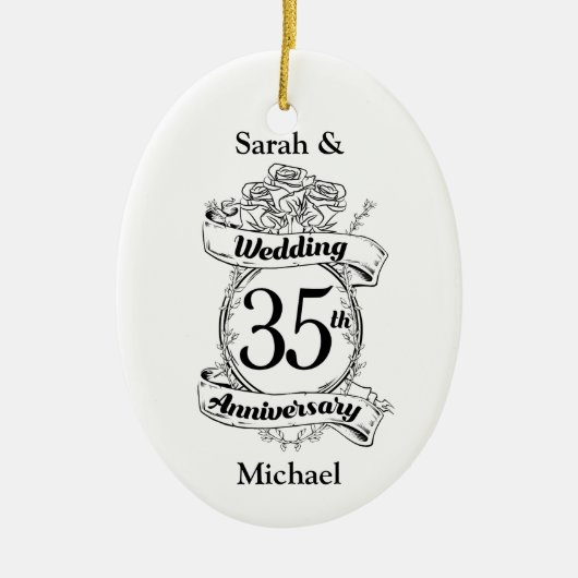 35th Wedding Jubileum Bloemen zwart-wit Keramisch Ornament (Voorkant)