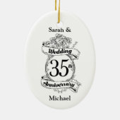 35th Wedding Jubileum Bloemen zwart-wit Keramisch Ornament (Achterkant)