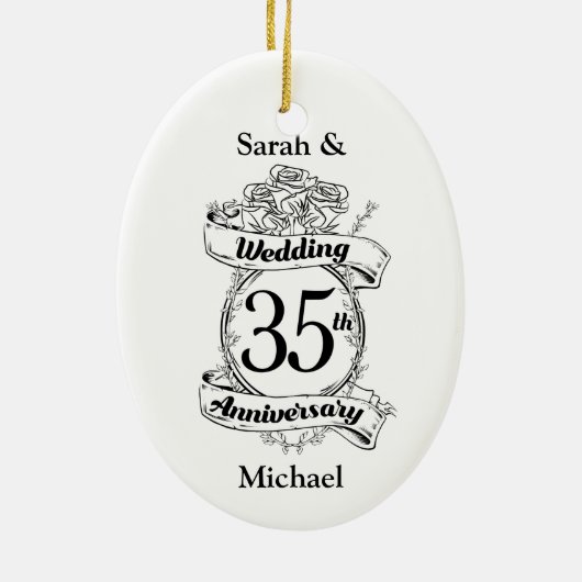 35th Wedding Jubileum Bloemen zwart-wit Keramisch Ornament (Achterkant)