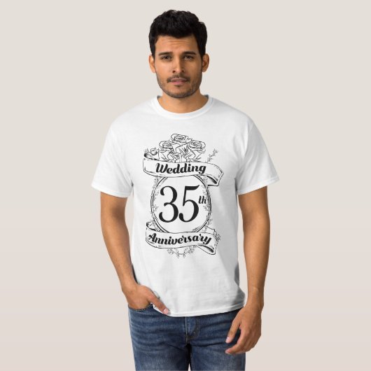 35th Wedding Jubileum Bloemen zwart-wit T-shirt (Voorkant volledig)