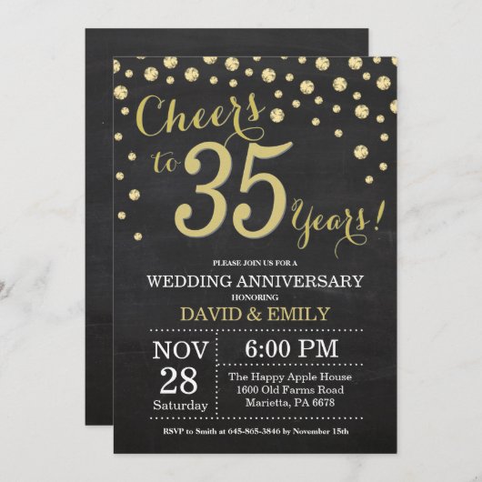 35th Wedding Jubileum Chalkboard Black en Gold Kaart (Voorkant / Achterkant)