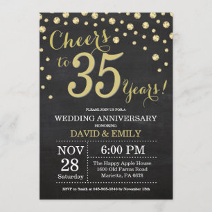 35th Wedding Jubileum Chalkboard Black en Gold Kaart