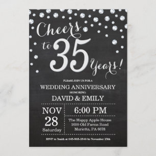 35th Wedding Jubileum Chalkboard Black Silver Kaart