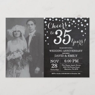 35th Wedding Jubileum Chalkboard Black Silver Kaart