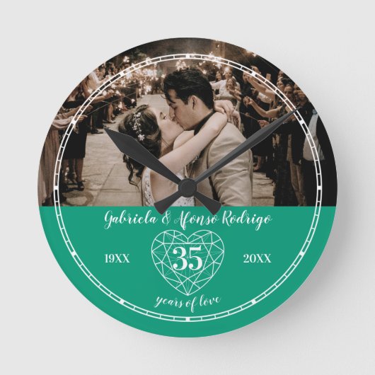 35th Wedding Jubileum hart emerald green Ronde Klok (Voorkant)