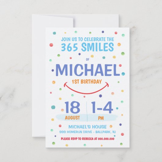 365 Smiles Invitation 1st Birthday (Voorkant)