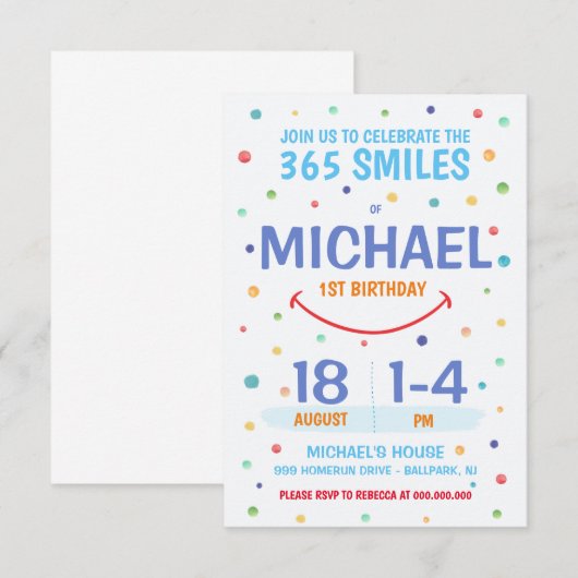 365 Smiles Invitation 1st Birthday (Voorkant / Achterkant)