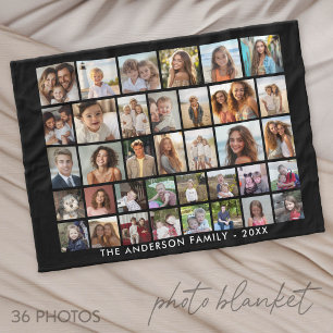 36 Foto Collage - modern raster - zwart Fleece Deken