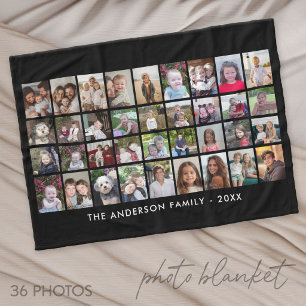 36 Fotocollage - 4 rijen 9 kolommen - zwart Fleece Deken