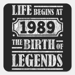 36 jaar oud 1989 Geboorte van de legende 36ste ver Vierkante Sticker