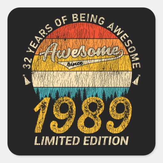 36 jaar oud 1989 Retro Geweldige 36ste verjaardags Vierkante Sticker (Voorkant)