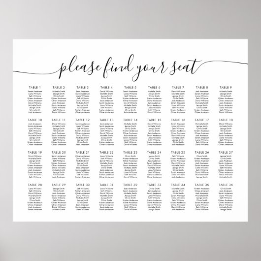 36 Tafels groot Vind uw zitplaatskaart Poster (Voorkant)