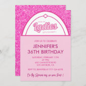 36 verjaardagsuitnodiging Vrouwelijke Glitter Roze Kaart (Voorkant / Achterkant)