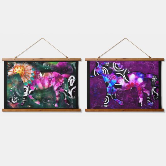 36 "x26" Set van twee wandtapijten Abstract Paarde Hangend Wandkleed (Dubbel)