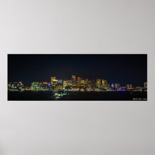 36 x 12 inch, Boston Skyline bij nacht Poster