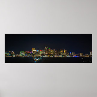 36 x 12 inch, Boston Skyline bij nacht Poster