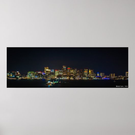 36 x 12 inch, Boston Skyline bij nacht Poster (Voorkant)