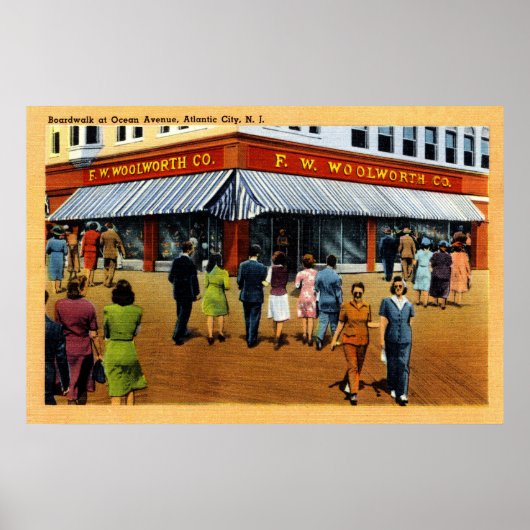 36 x 24 Boardwalk op Ocean Avenue Atlantic City NJ Poster (Voorkant)