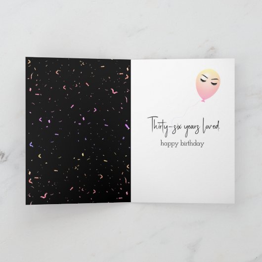 36e Birthday-ballonnen en Confetti Kaart (Binnen)