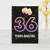 36e Birthday-ballonnen en Confetti Kaart (Gele Bloem)