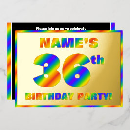 36e Birthday Party — Fun, regenboogspectrum "36" Folie Uitnodiging