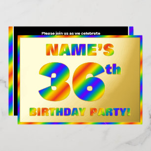36e Birthday Party — Fun, regenboogspectrum "36" Folie Uitnodiging