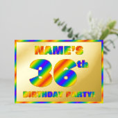 36e Birthday Party — Fun, regenboogspectrum "36" Folie Uitnodiging (Staand Voorkant)