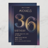 36e moderne donkerpaarse en gouden verjaardag kaart (Voorkant / Achterkant)