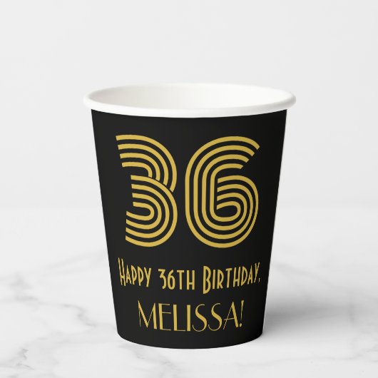 36e verjaardag: Art Deco Geïnspireerde look "36" e Papieren Bekers (Achterkant)
