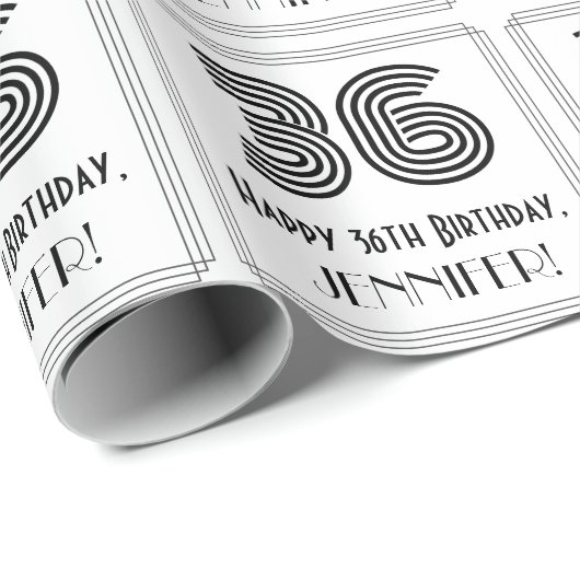 36e verjaardag: Art Deco geïnspireerde stijl "36"  Cadeaupapier (Rol Hoek)