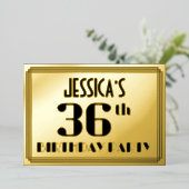36e verjaardag: Art Deco Kijk "36" en naam Folie Uitnodiging (Staand Voorkant)