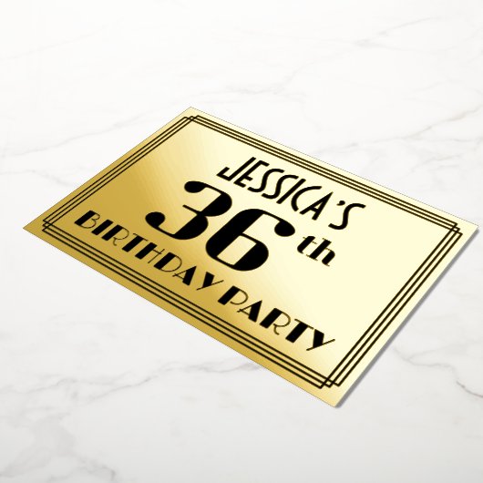 36e verjaardag: Art Deco Kijk "36" en naam Folie Uitnodiging (Gedraaid)