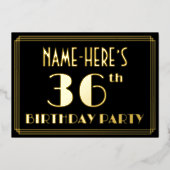 36e verjaardag: Art Deco Kijk "36", met naam Folie Uitnodiging (Voorkant)