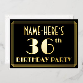 36e verjaardag: Art Deco Kijk "36", met naam Folie Uitnodiging