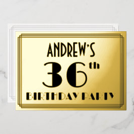 36e verjaardag — Art Deco look "36" + Naam Folie Uitnodiging