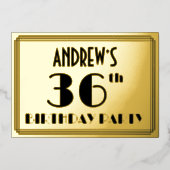 36e verjaardag — Art Deco look "36" + Naam Folie Uitnodiging (Voorkant)