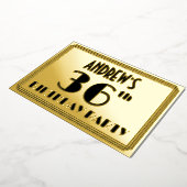 36e verjaardag — Art Deco look "36" + Naam Folie Uitnodiging (Gedraaid)