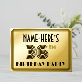 36e verjaardag — Art Deco Style "36" en naam Folie Uitnodiging