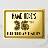 36e verjaardag — Art Deco Style "36" en naam Folie Uitnodiging (Voorkant)