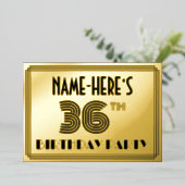 36e verjaardag — Art Deco Style "36" en naam Folie Uitnodiging (Staand Voorkant)