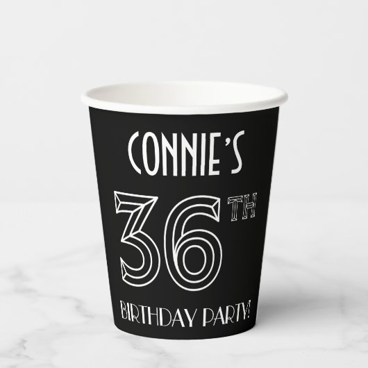 36e verjaardag: Art Deco Style + aangepaste naam Papieren Bekers (Achterkant)