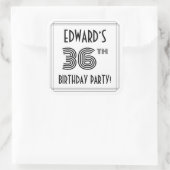 36e verjaardag: Art Deco Style + aangepaste naam Vierkante Sticker (Tas)